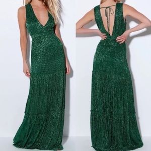 Lulus Lulu’s Falling Star Teal Green Shimmer Sleeveless Maxi Dress